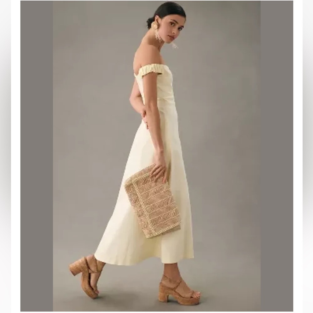Anthropologie Raffia Pearl-Embellished Clutch NWT